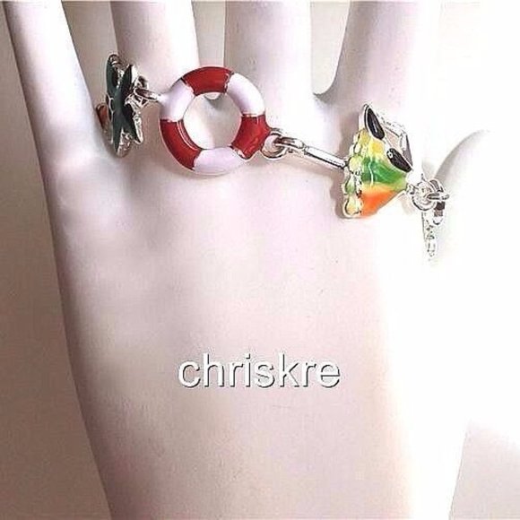 Palm Tree Charm Bracelet Magnetic Silver Plated Island Beach Sunglasses Nautical - Picture 4 of 8